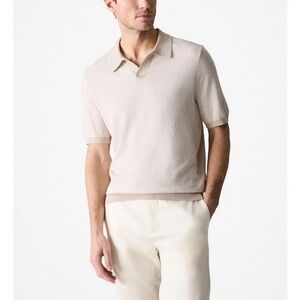 Trenery Silk Cotton Birdseye Polo Shirt in Sahara Size Large
